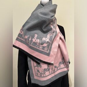 New! Unique Horse Carriage Reversable Pink/Grey Scarf Women